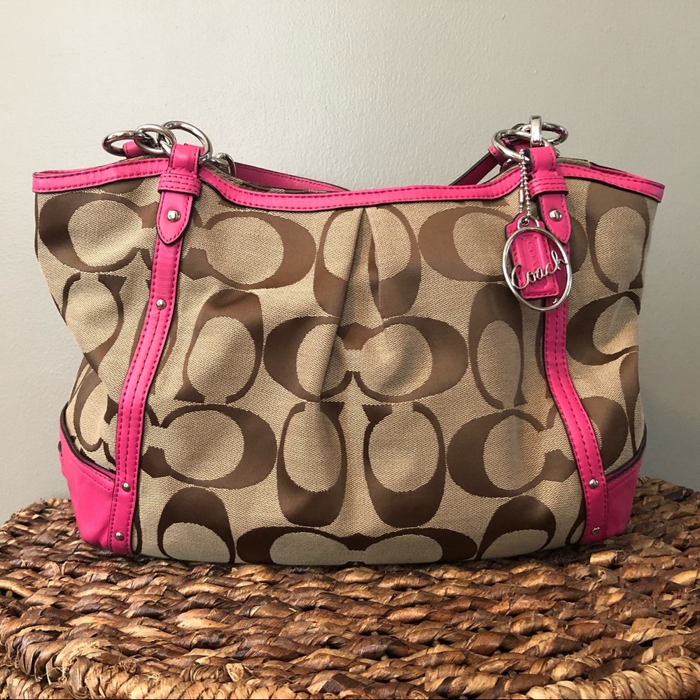Coach handbag with pink leather accents